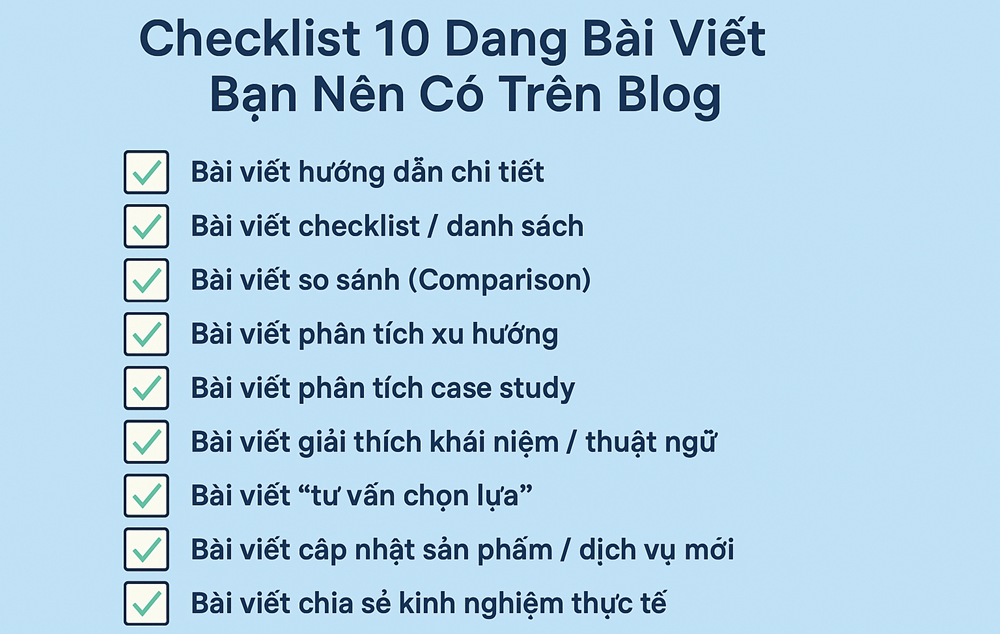 Checklist 10 dạng bài viết bạn nên có trên blog